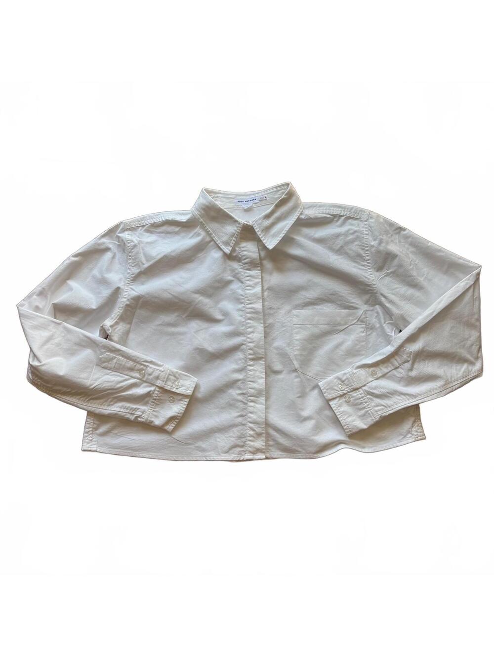 Good American Cropped White Button Up Poplin Shirt Size L